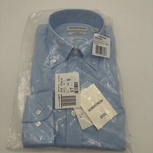 Nordstrom Men's Trim Fit Premium Non-Iron Dress Shirt, 15/32-33, Blue-White